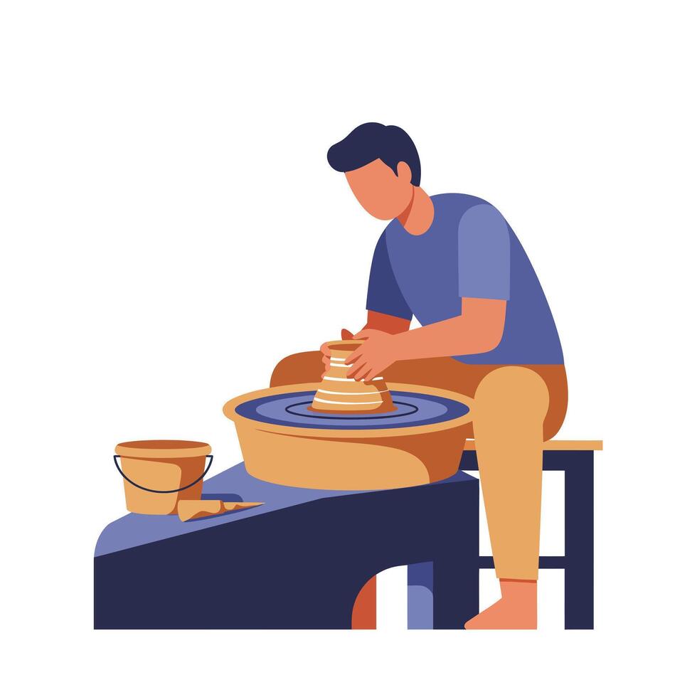 Pottery making process illustrated in flat design style art vector