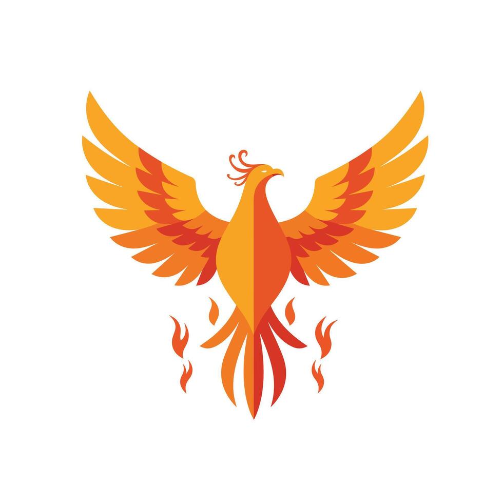 Majestic fiery phoenix bird in flat design style representing rebirth illustration vector