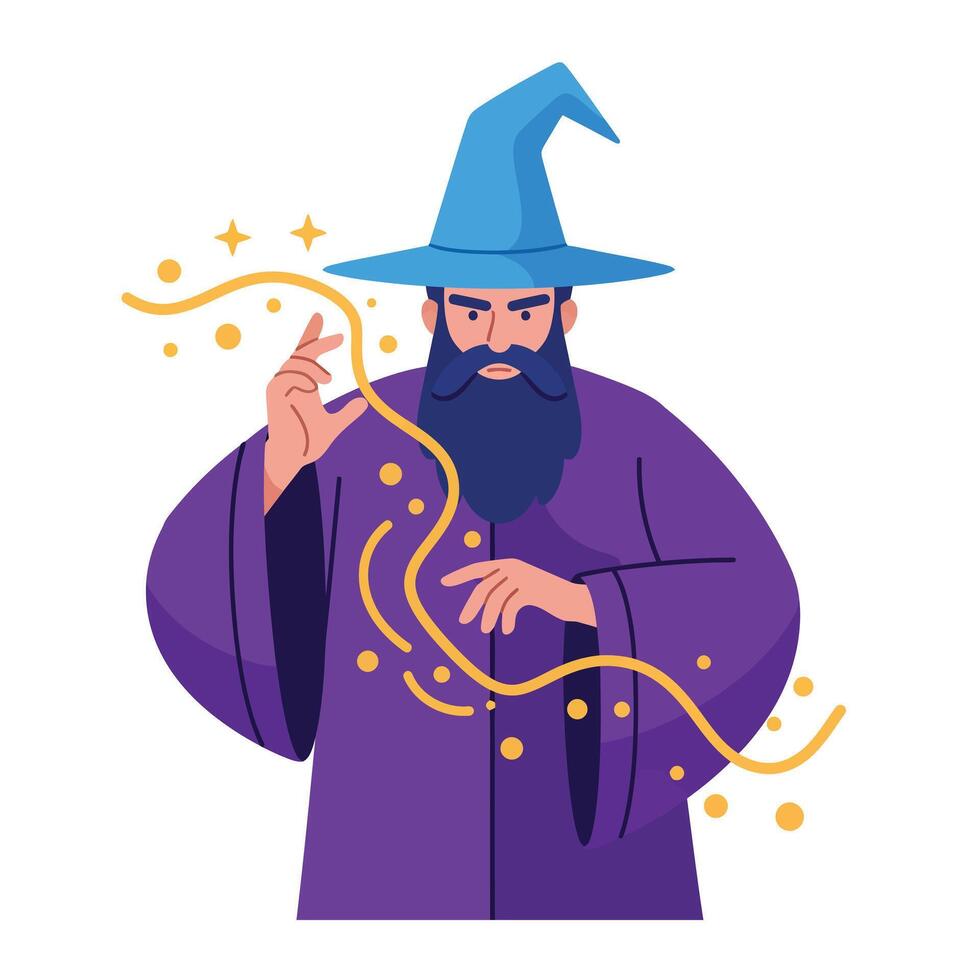 Wizard character casting spell in flat design style art vector