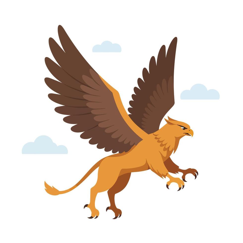 Majestic griffin soaring through the sky in flat design art vector