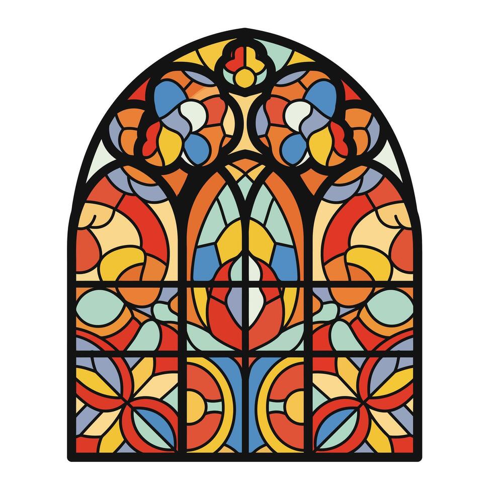 Stained glass window design in vibrant colors with flat style art vector