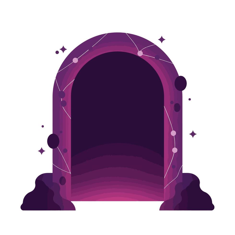 Archway design transition from empty to filled with cosmic elements in flat art vector
