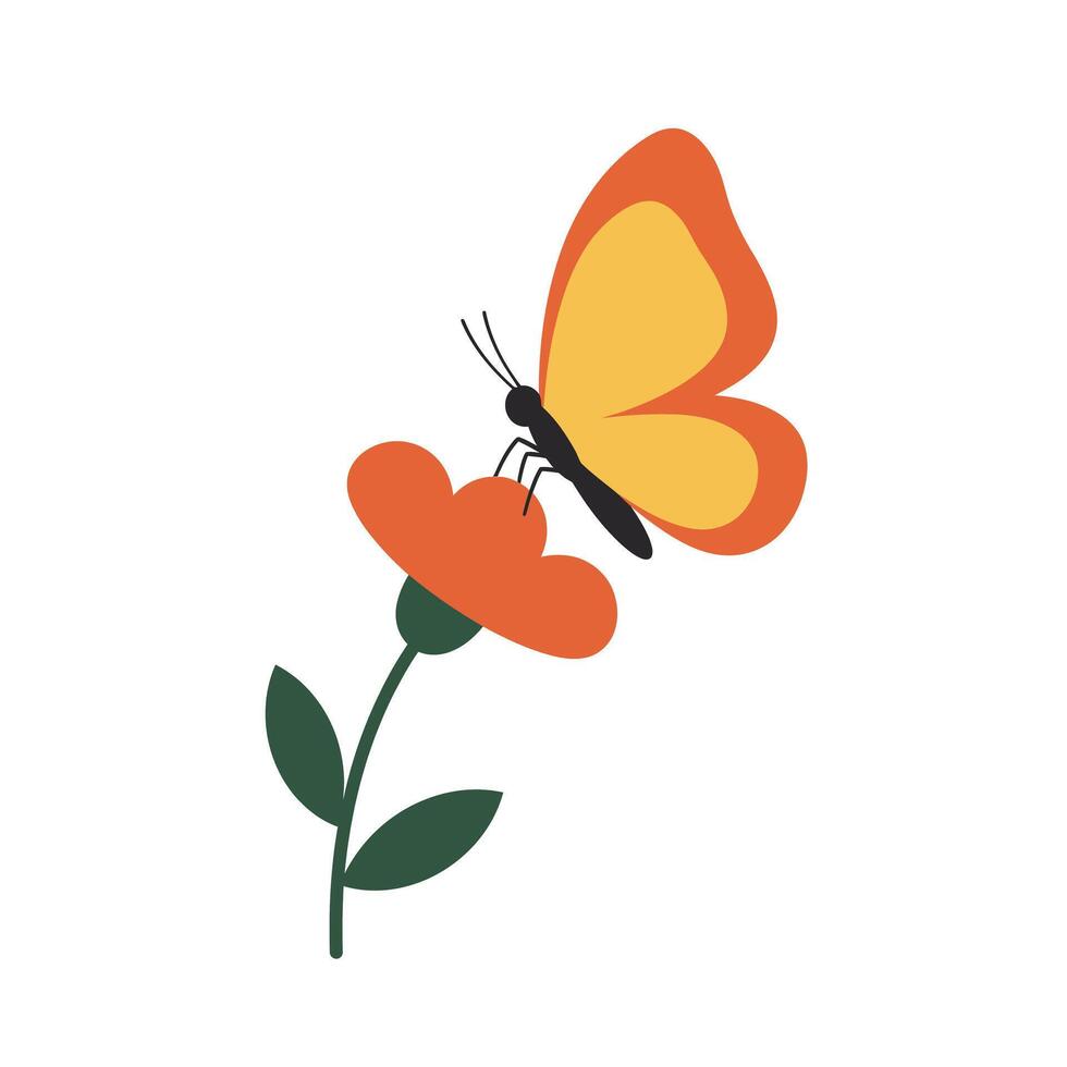 Butterfly perched on a vibrant flower in flat art style illustration vector