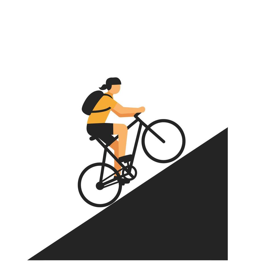 Biker ascending steep hill in flat style art illustration vector