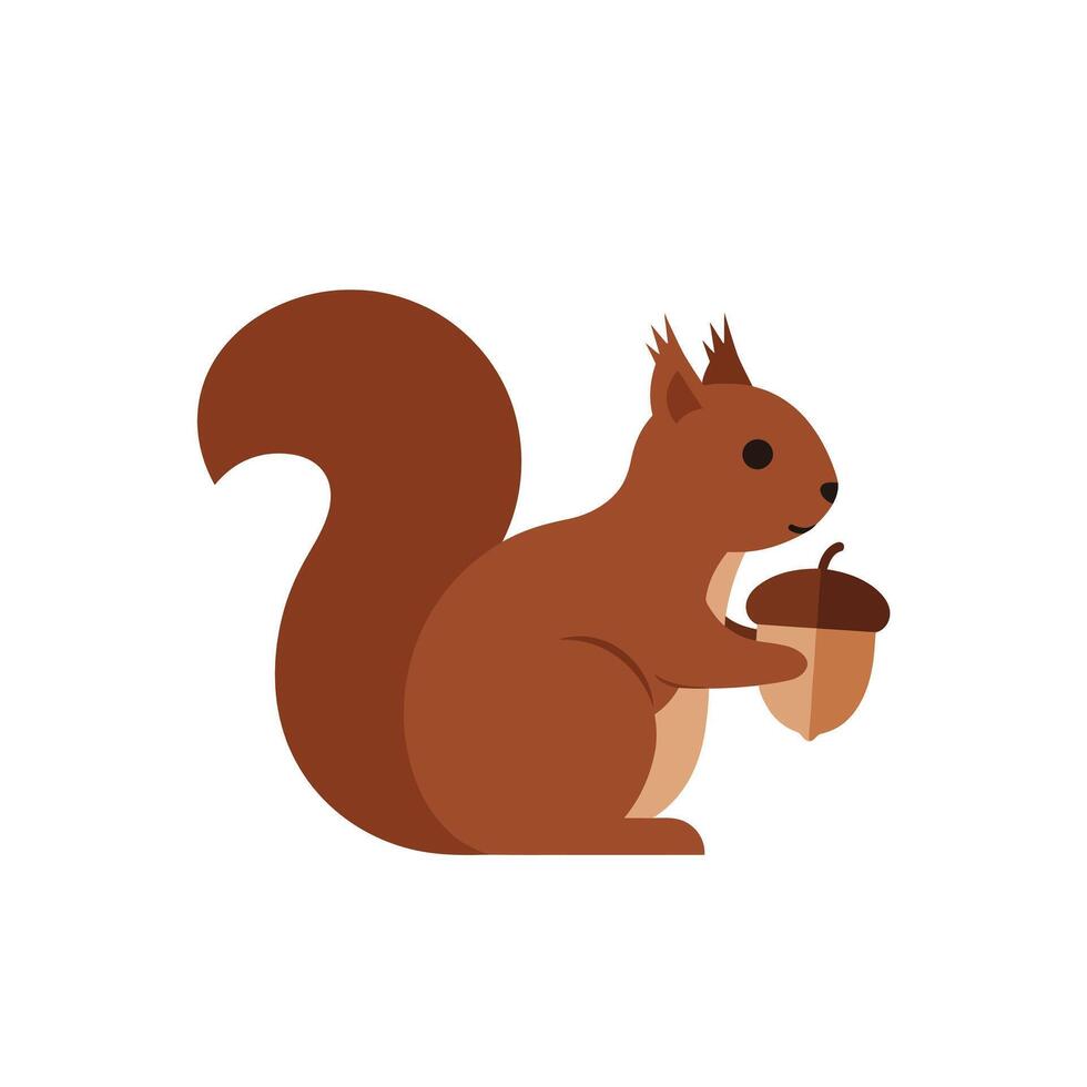 Squirrel holding acorn in a playful pose flat illustration vector