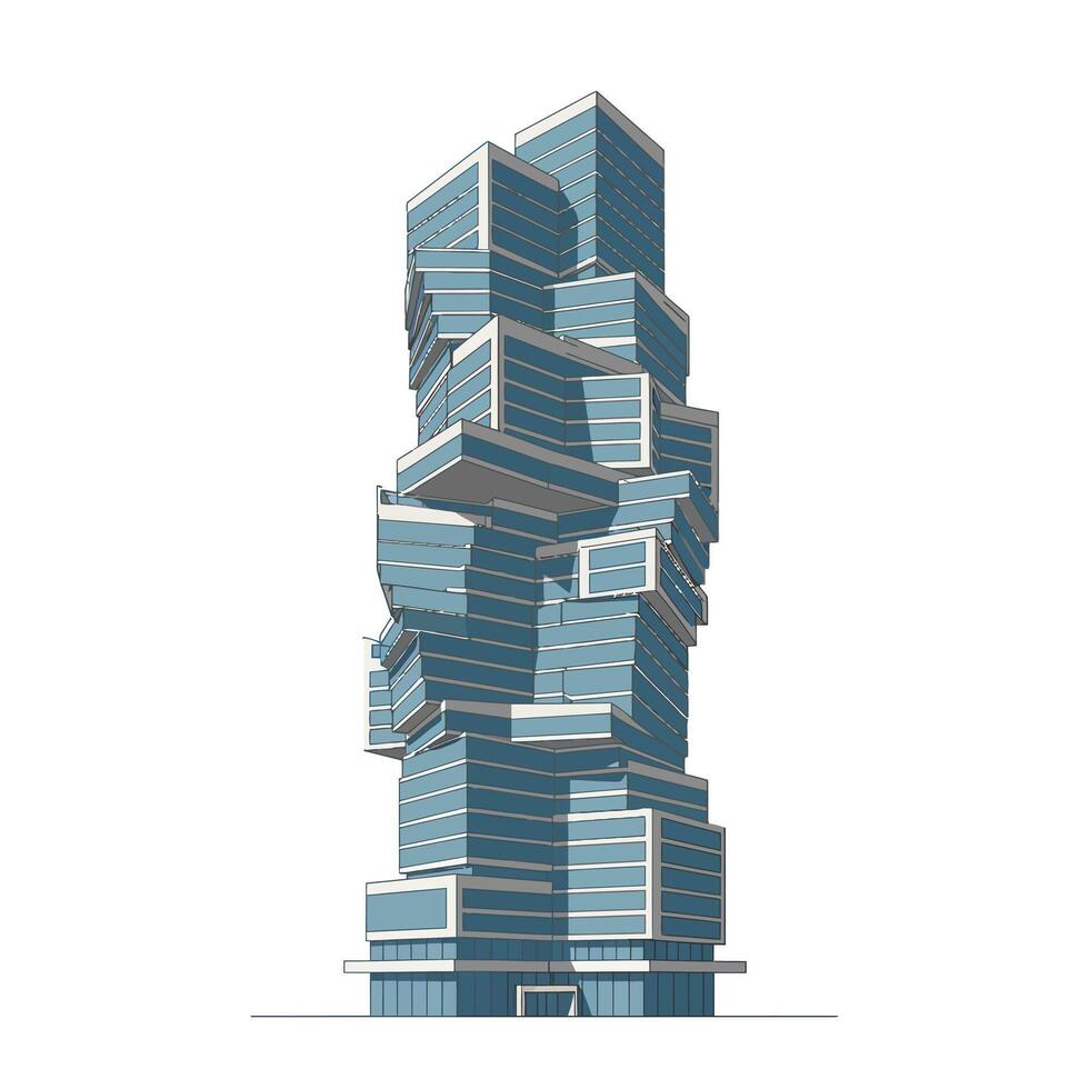 Modern skyscraper design with unique shapes in flat art vector