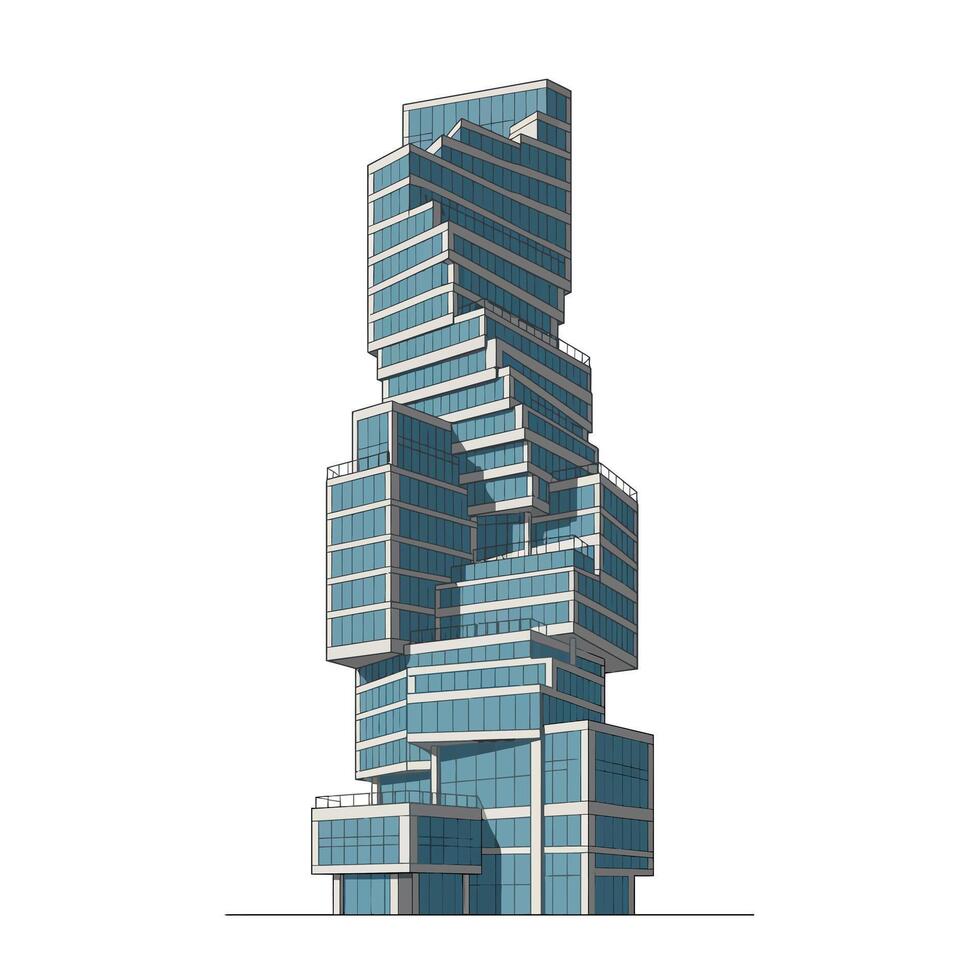 Modern skyscraper design featuring unique angles and shapes in detailed art vector