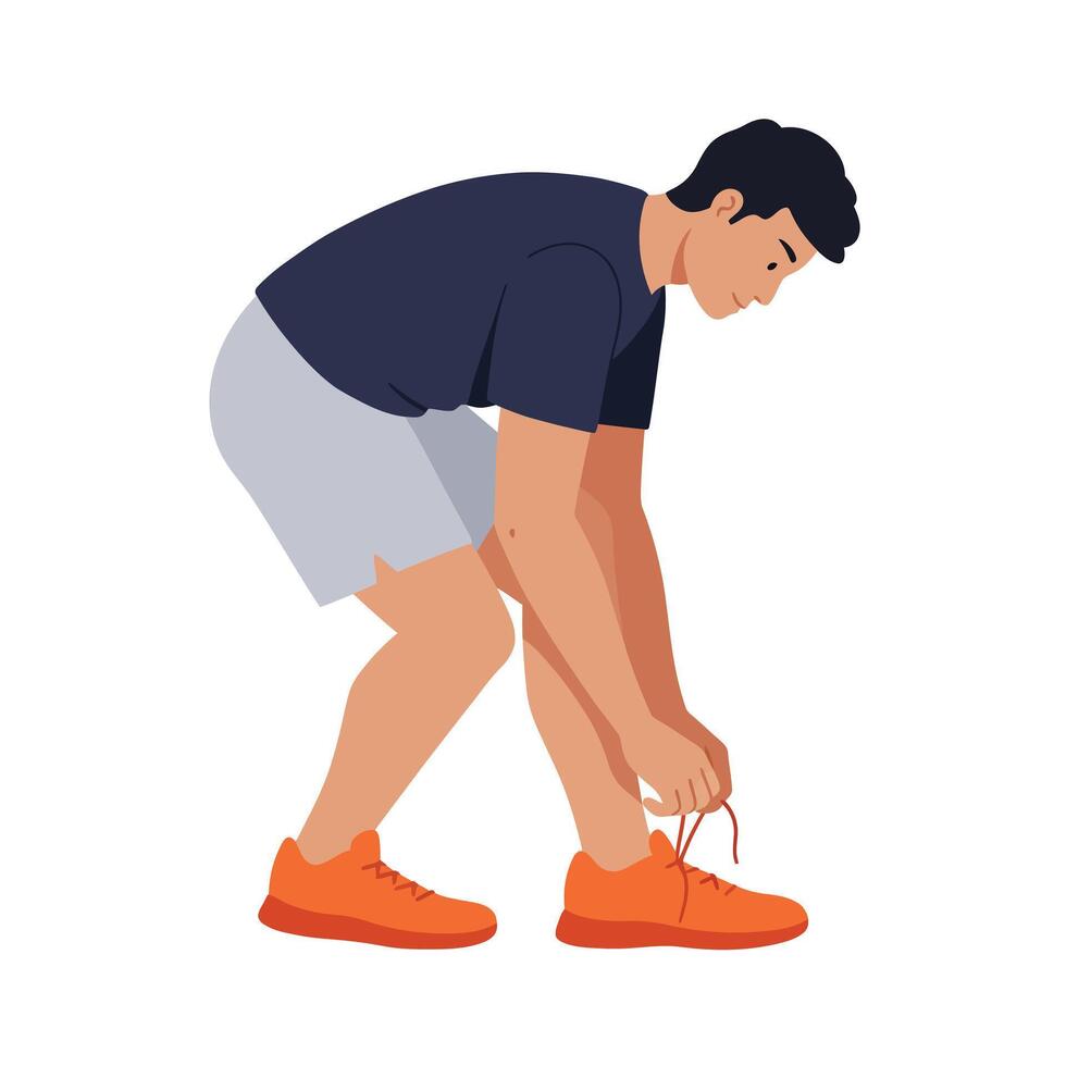 Man tying shoelaces in action pose flat illustration vector