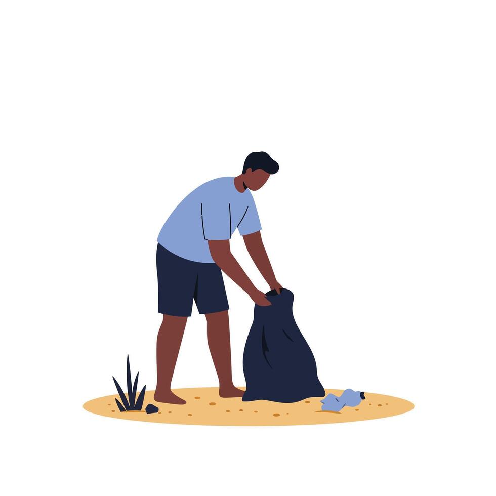 Person collecting trash in a clean-up effort detailed illustration vector