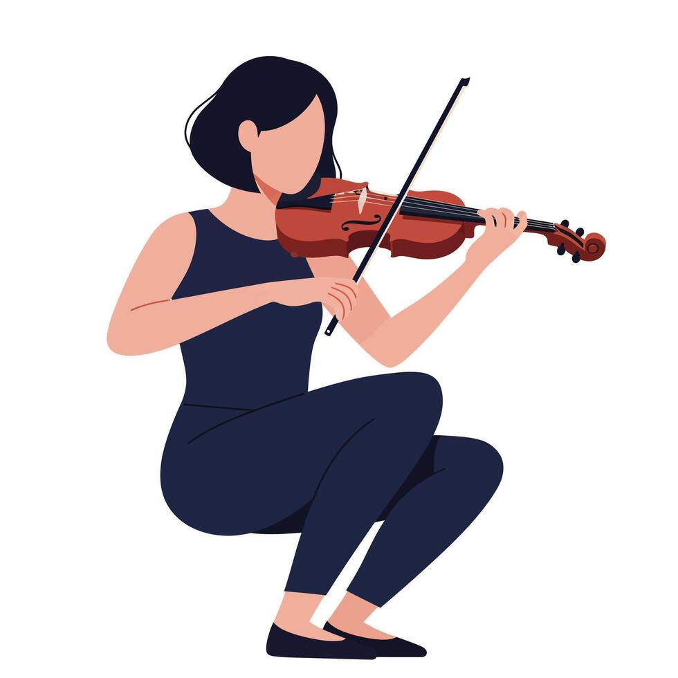 Female musician playing violin in a minimal, flat style art vector