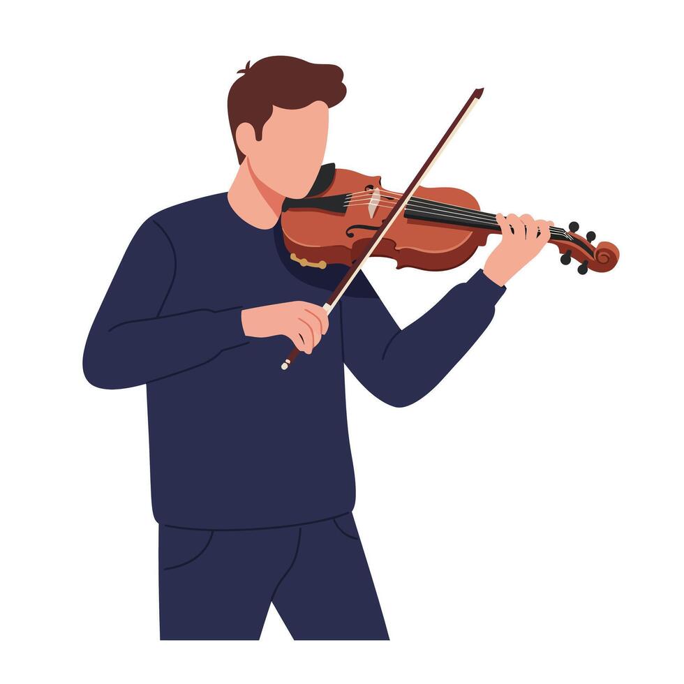 Male musician playing violin in flat minimal art style vector