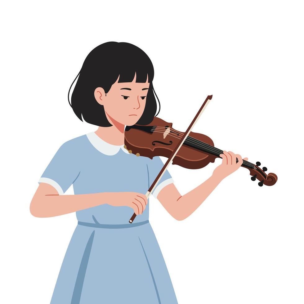 Young girl playing violin in flat minimal style art vector