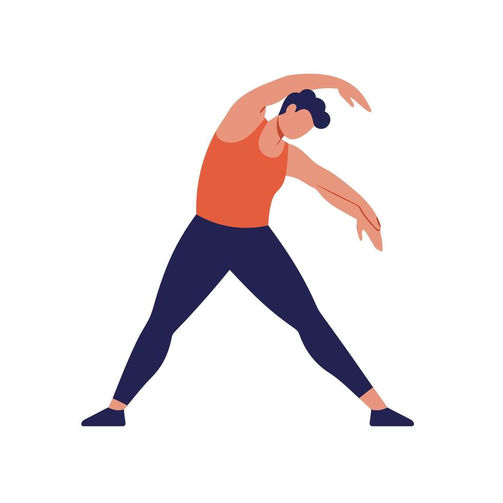 Athlete performing a stretching exercise in flat art style vector