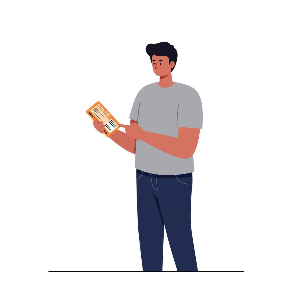 Man holding a document with a flat and minimal design illustration vector
