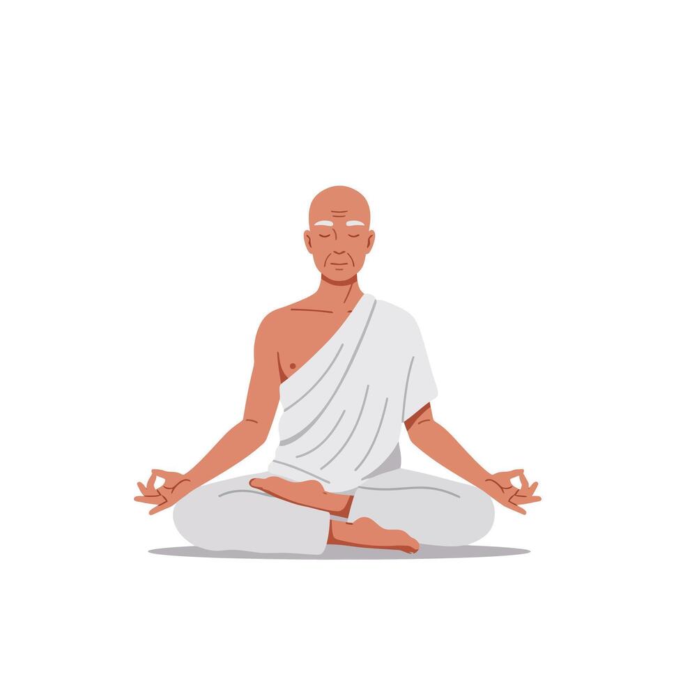 Meditating monk in serene pose with flat design style art vector