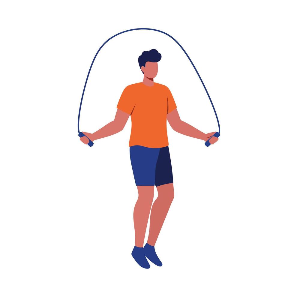 Jumping man with rope in flat design art style illustrating fitness activity vector