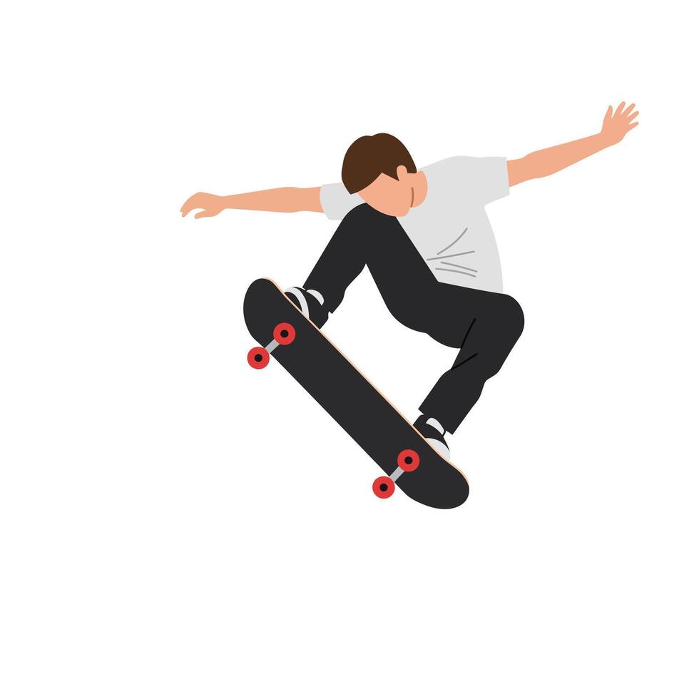 Skateboarder performing an aerial trick in flat design art vector