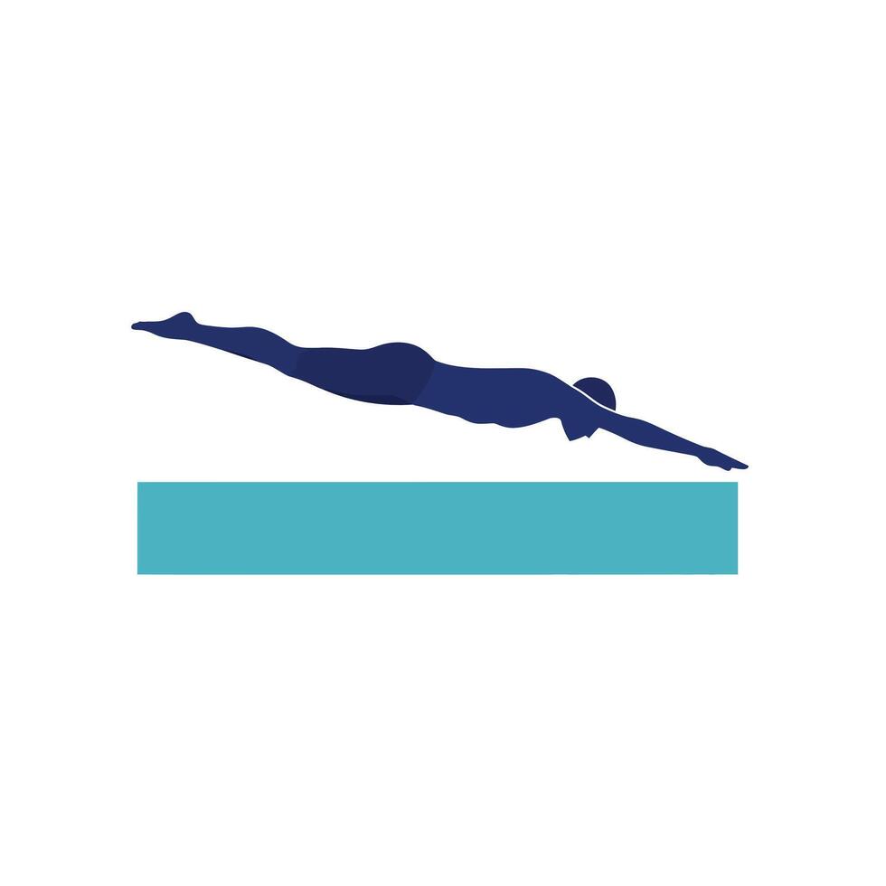 Swimmer diving into water in flat minimal art illustration vector