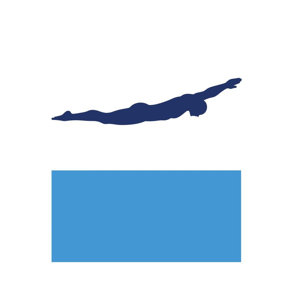 Diver plunging into bright blue water in flat art vector