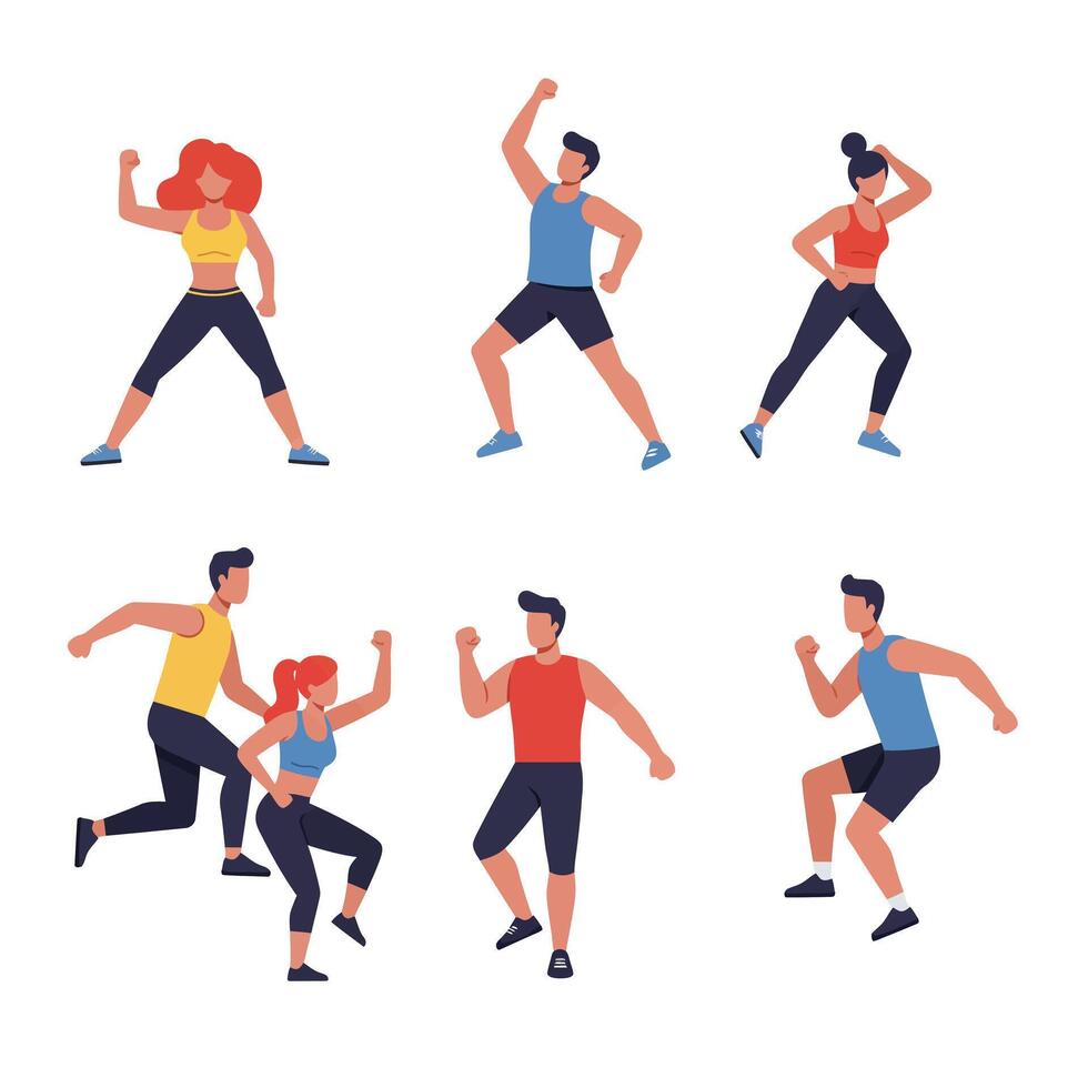 Dynamic group of diverse people dancing in flat illustration style vector