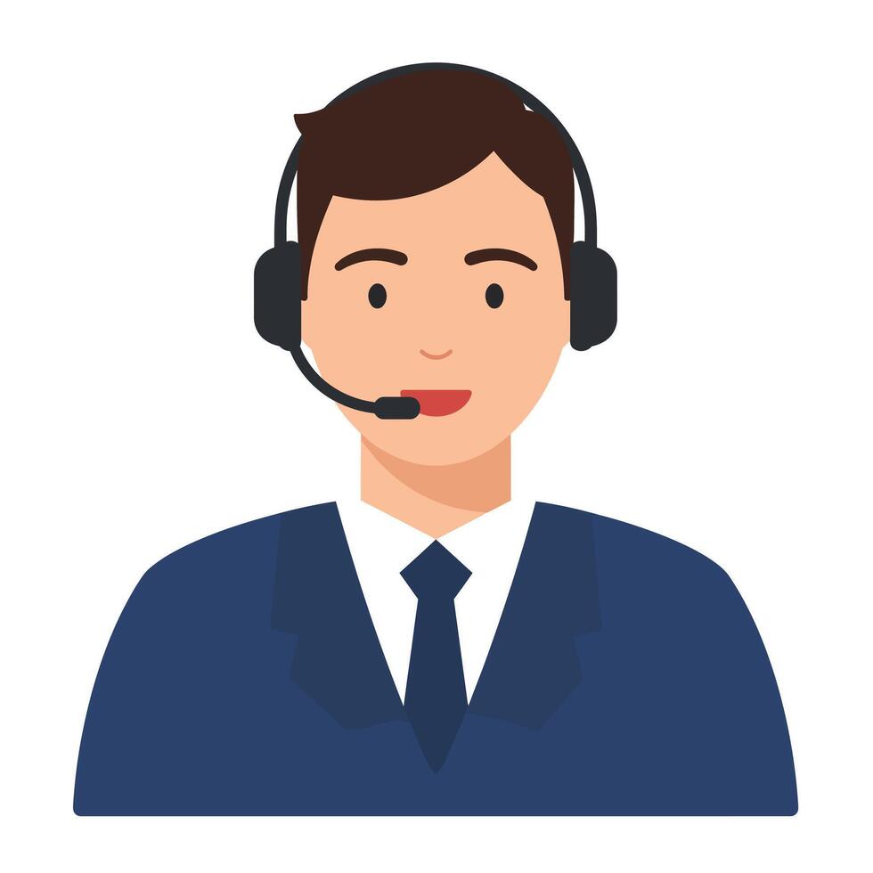 Customer service representative wearing headset in flat design art vector
