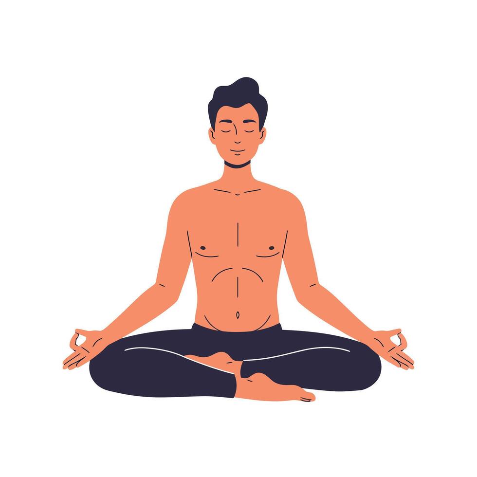Meditating man in serene pose with minimal color palette in art vector
