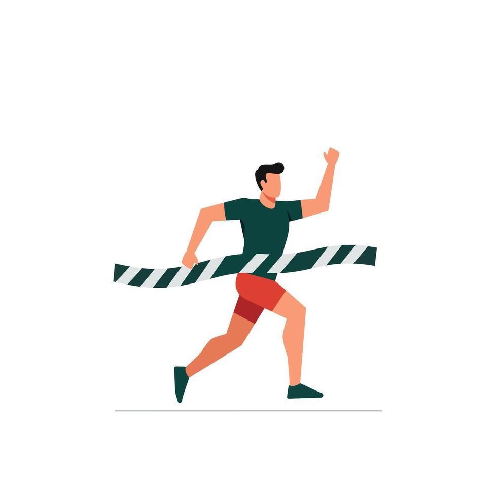 Runner Crossing Finish Line in Flat Design Art with Dynamic Elements vector