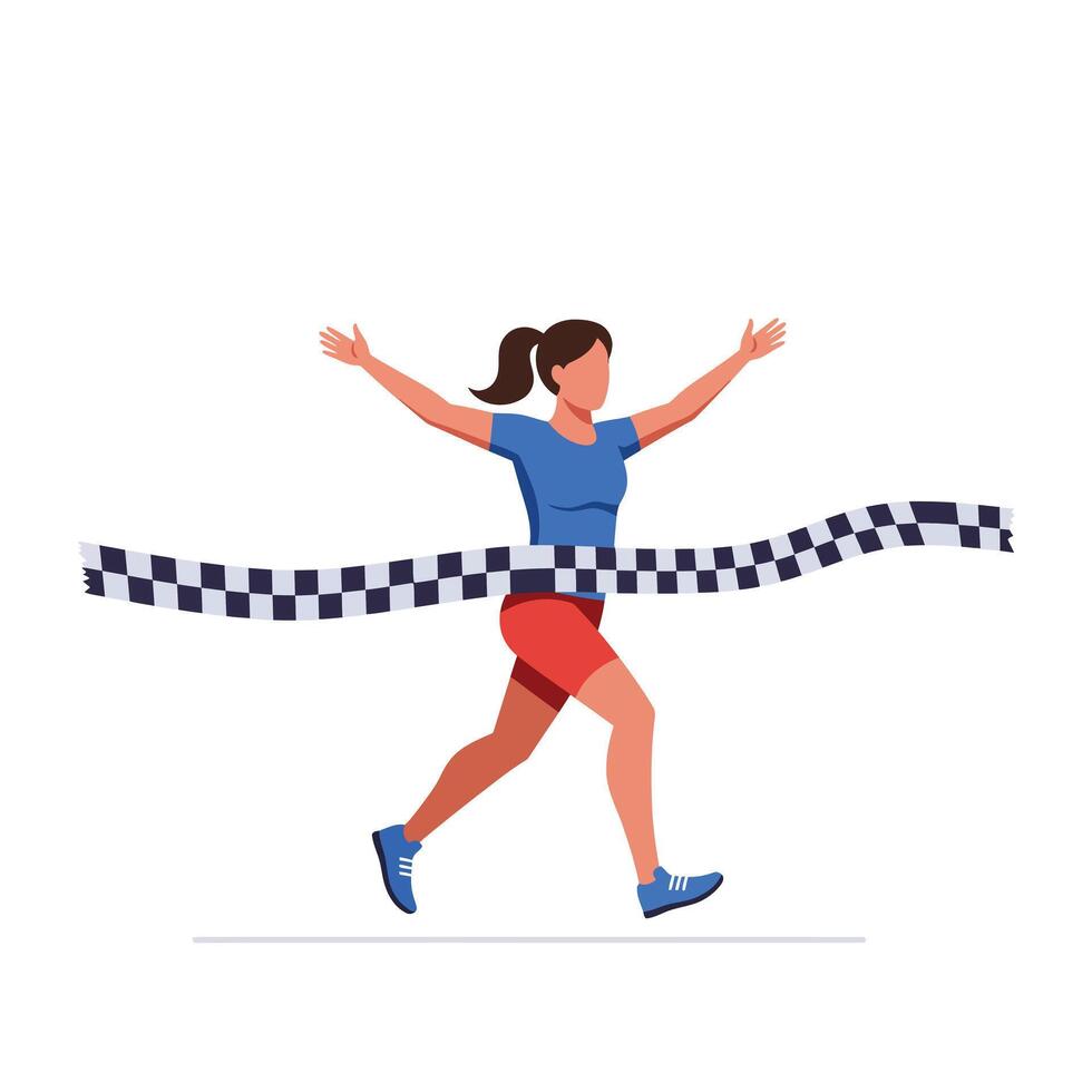 Runner crossing finish line in vibrant flat style illustration vector