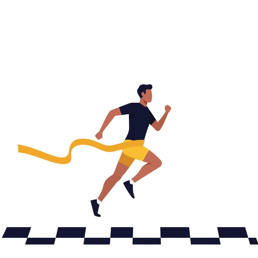 Runner crossing finish line in dynamic action with flat design art vector