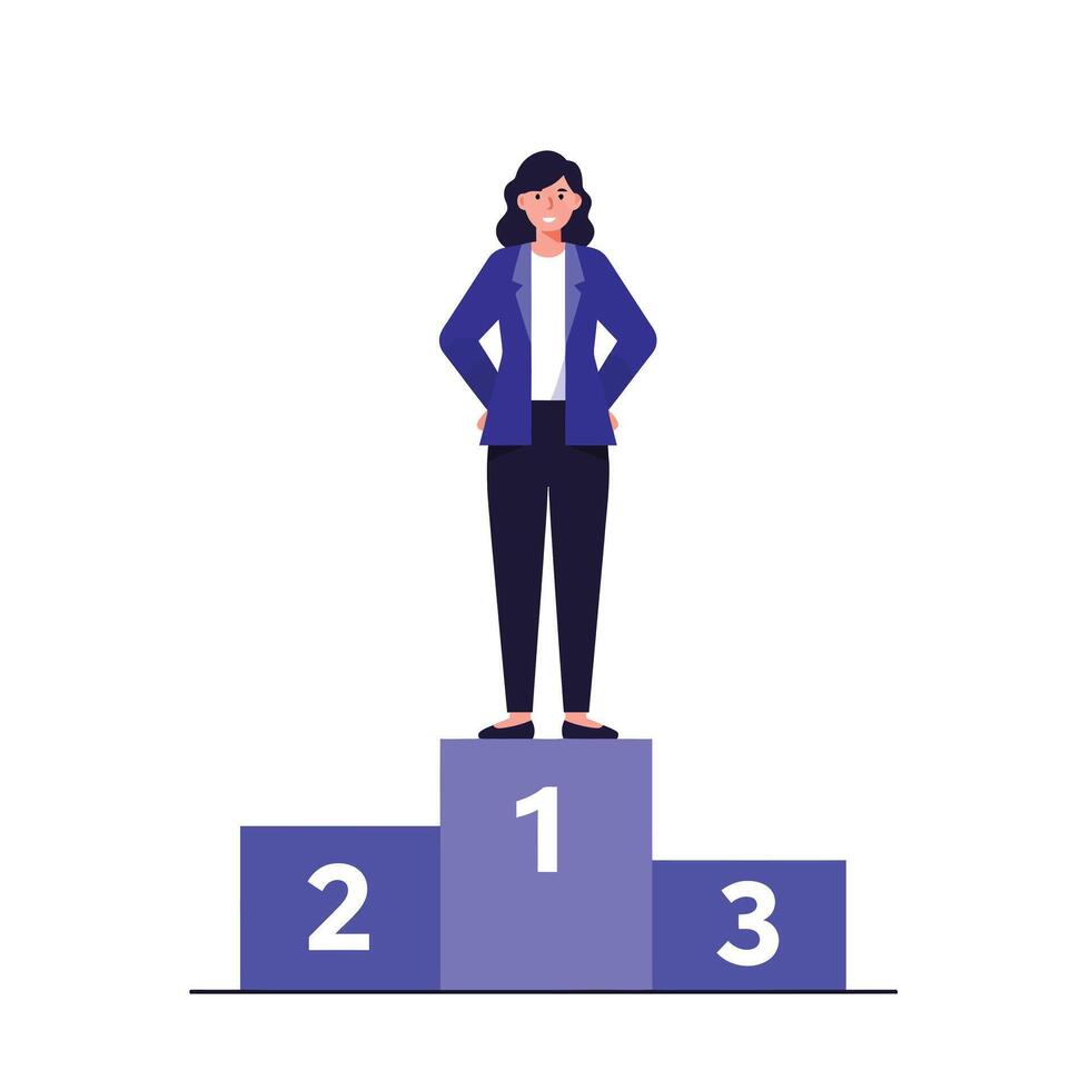 Person standing proudly on podium in minimal flat design art vector