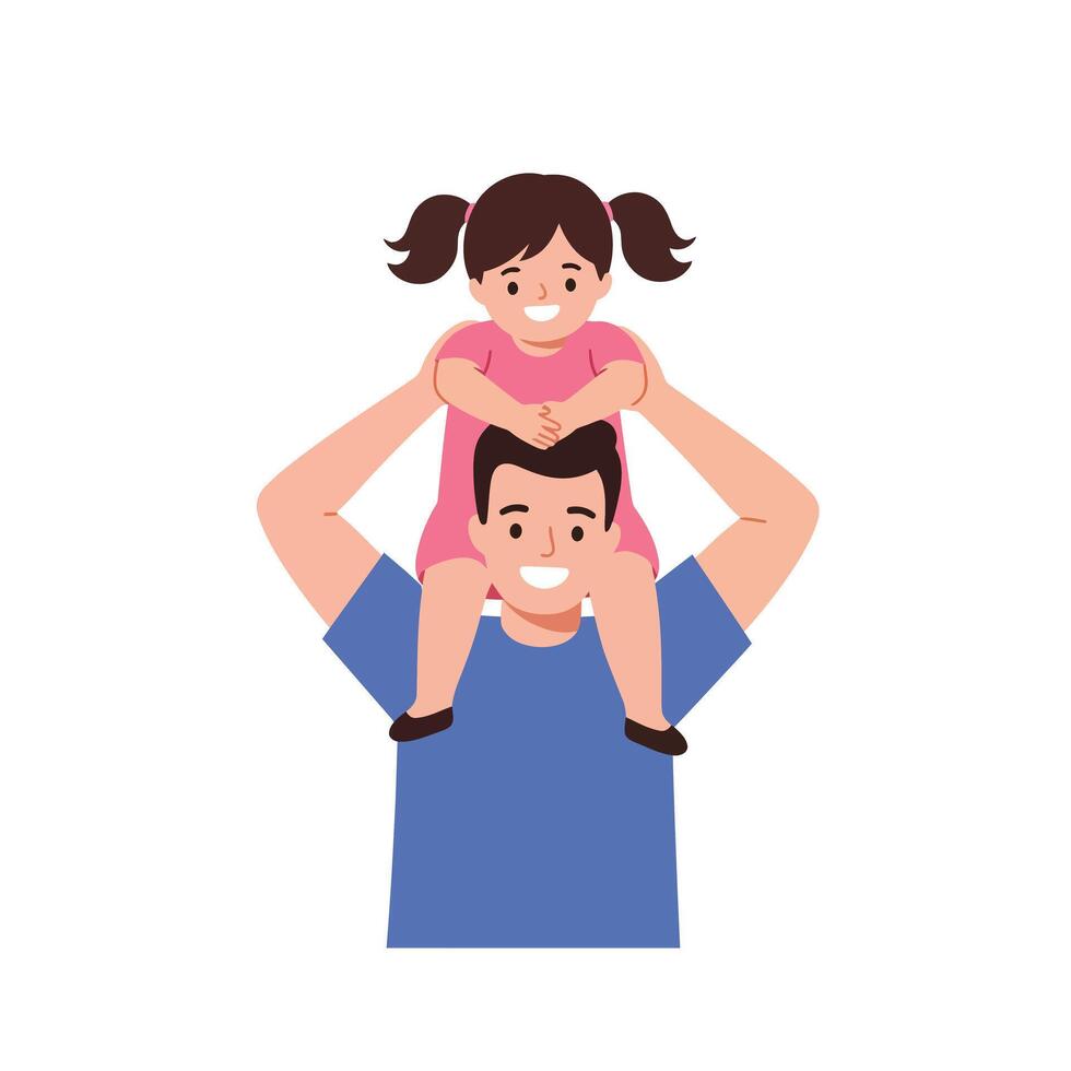 Father carrying daughter on shoulders in minimal flat art vector