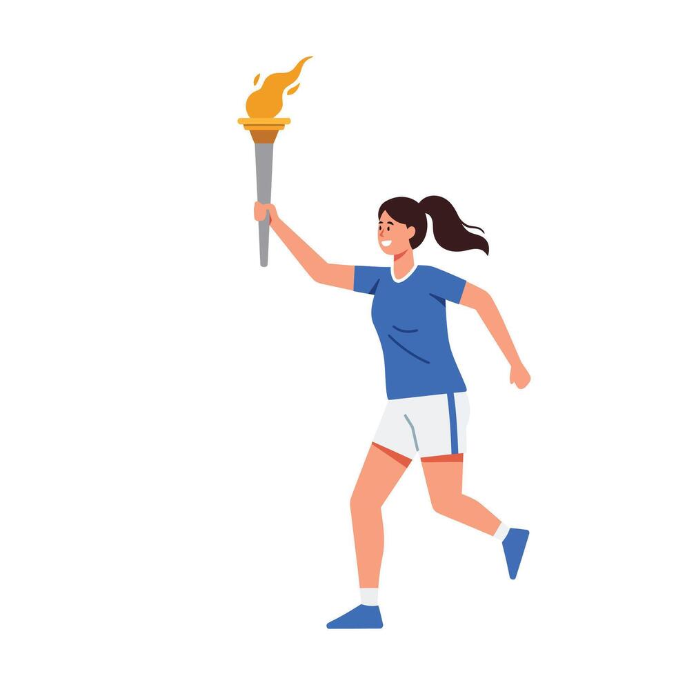 Woman running with a torch in minimal flat design art vector