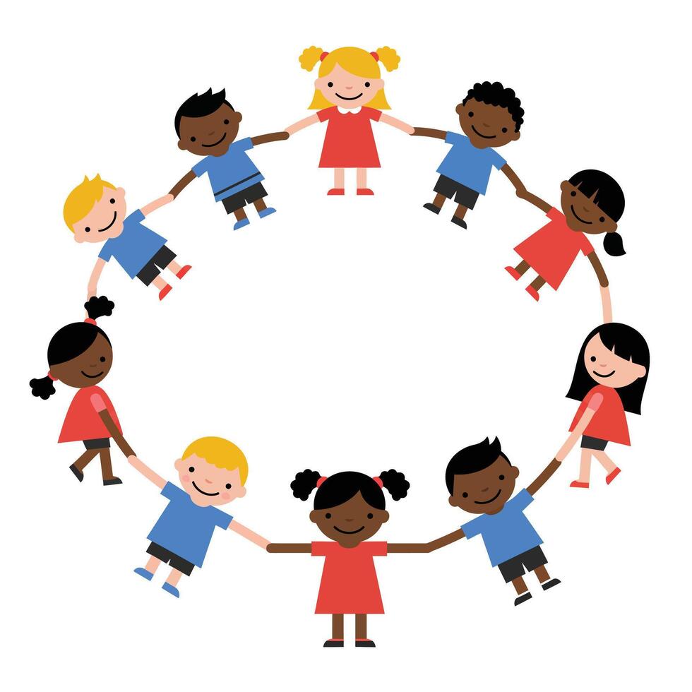 Diverse children holding hands in a circle flat illustration vector