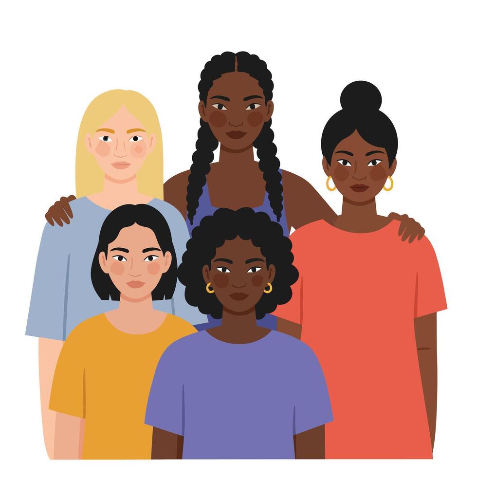 Diverse group of women in flat design style illustration vector