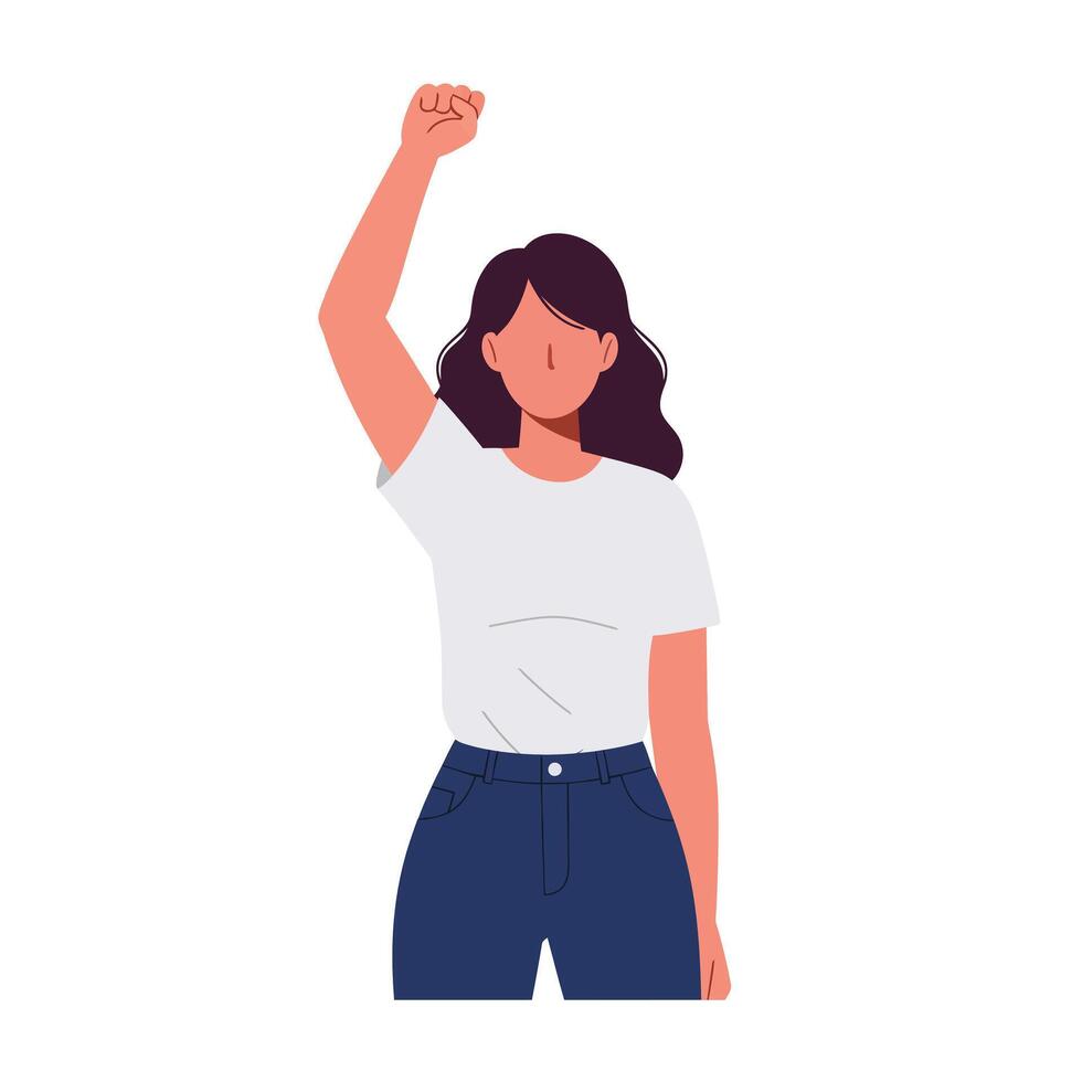 Empowered woman raising fist in solidarity minimal art vector