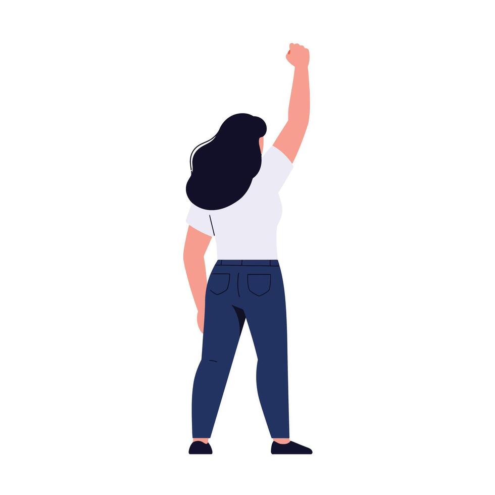 Empowered woman raising fist in celebration minimal art vector