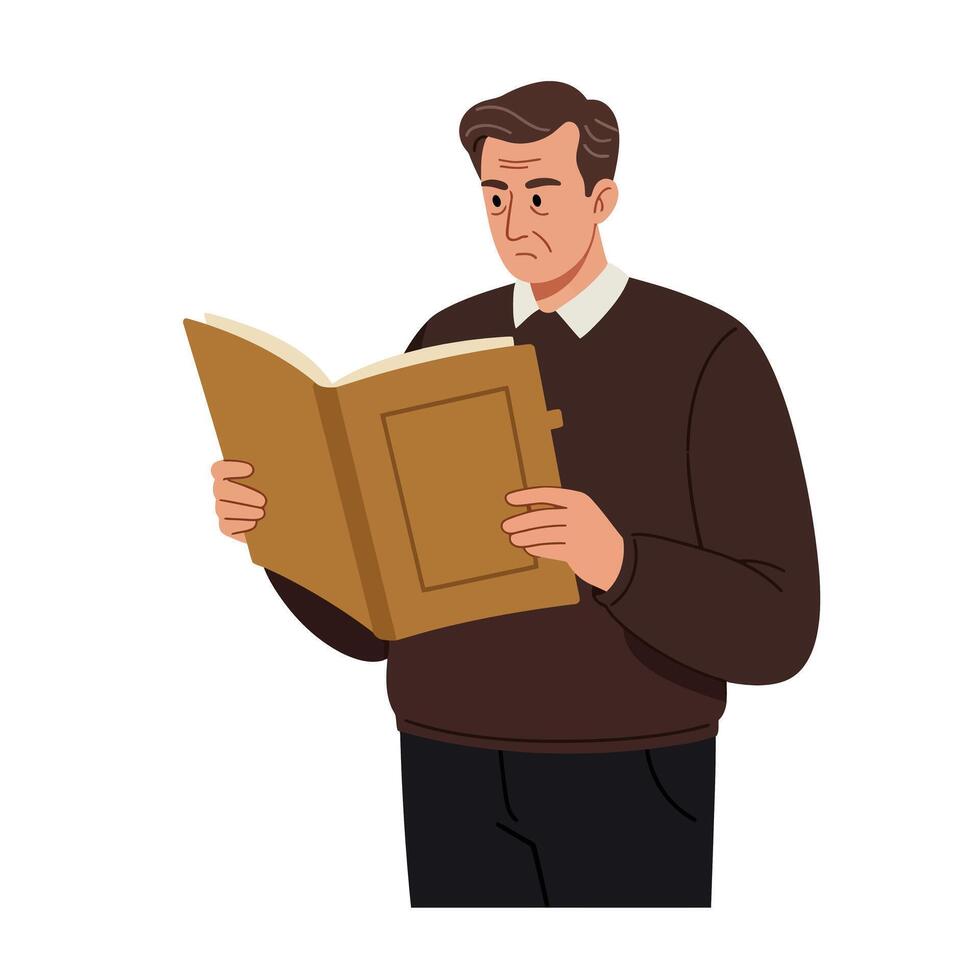 Man reading a book in minimal flat design illustration vector