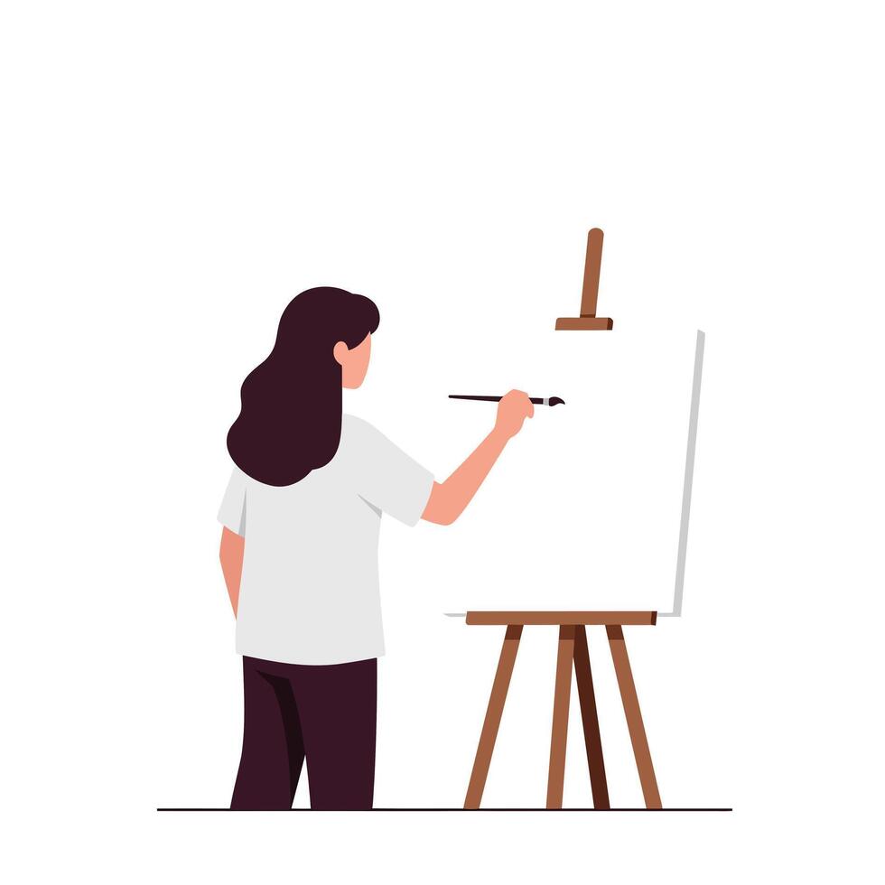 Artist creating a masterpiece at an easel in flat art style vector