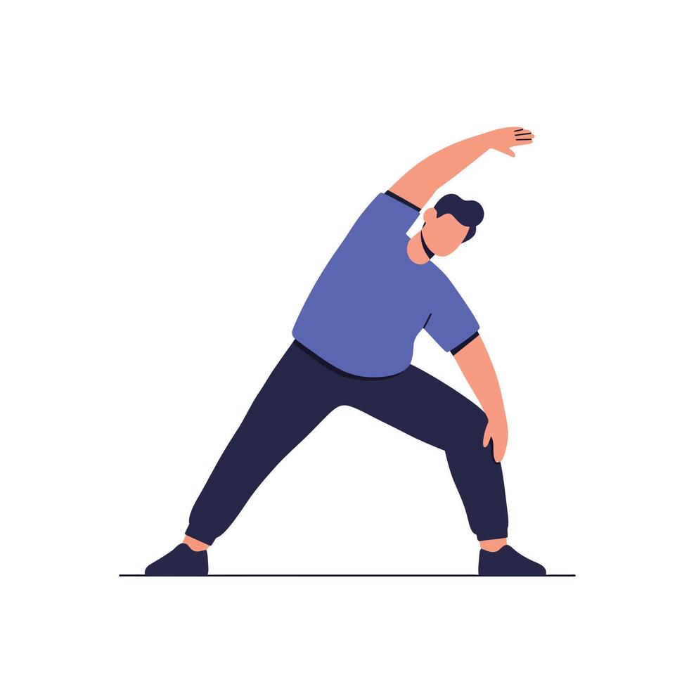 Person stretching in a flat style with vivid colors and dynamic pose illustration vector