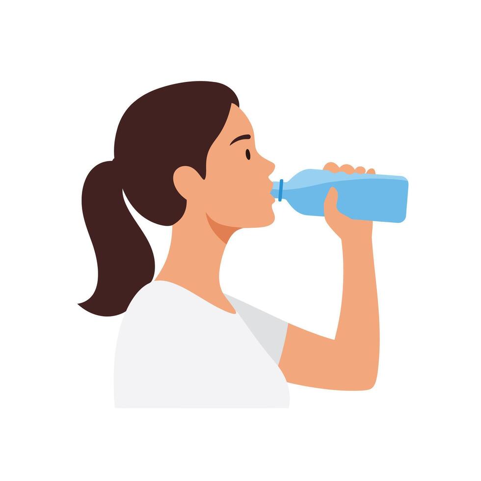Woman drinking water in a flat style illustration vector