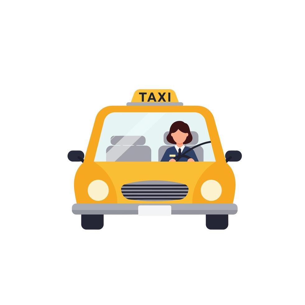 Yellow taxi with driver in flat design art vector