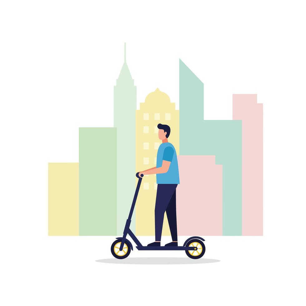 Person riding electric scooter in urban setting flat illustration vector