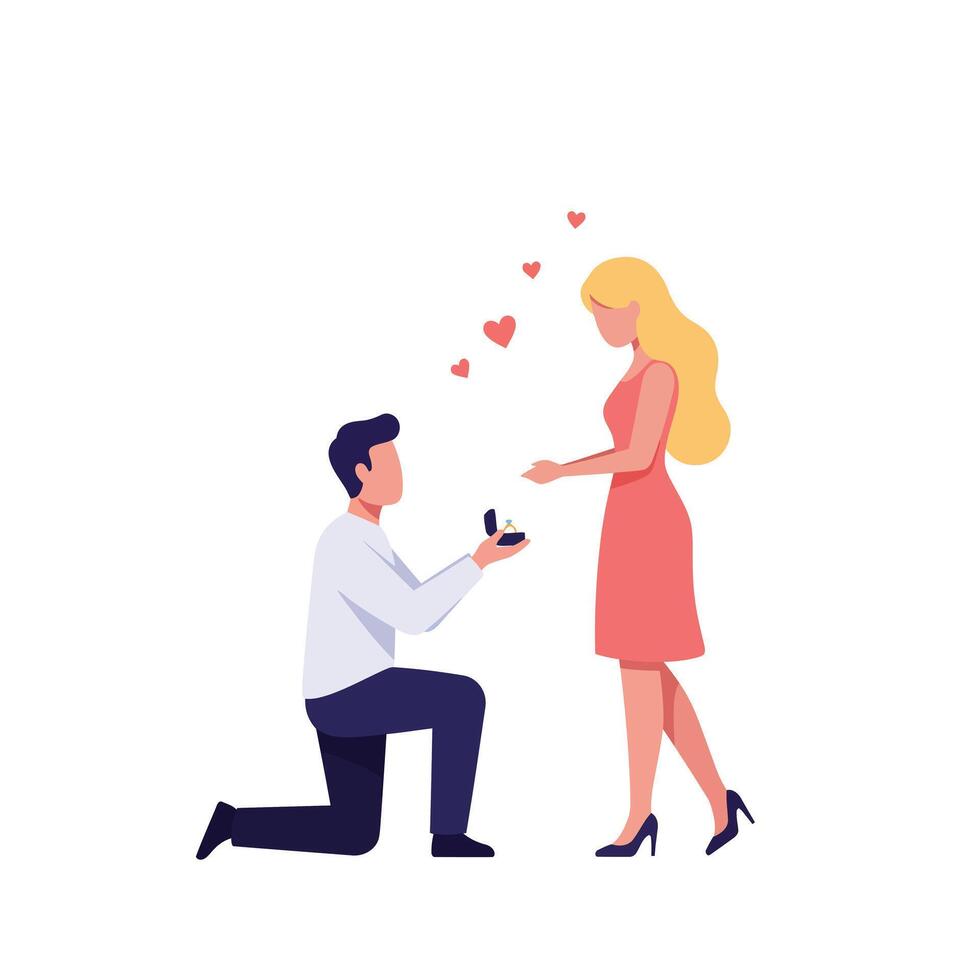 Man proposing to woman with ring in flat art style vector