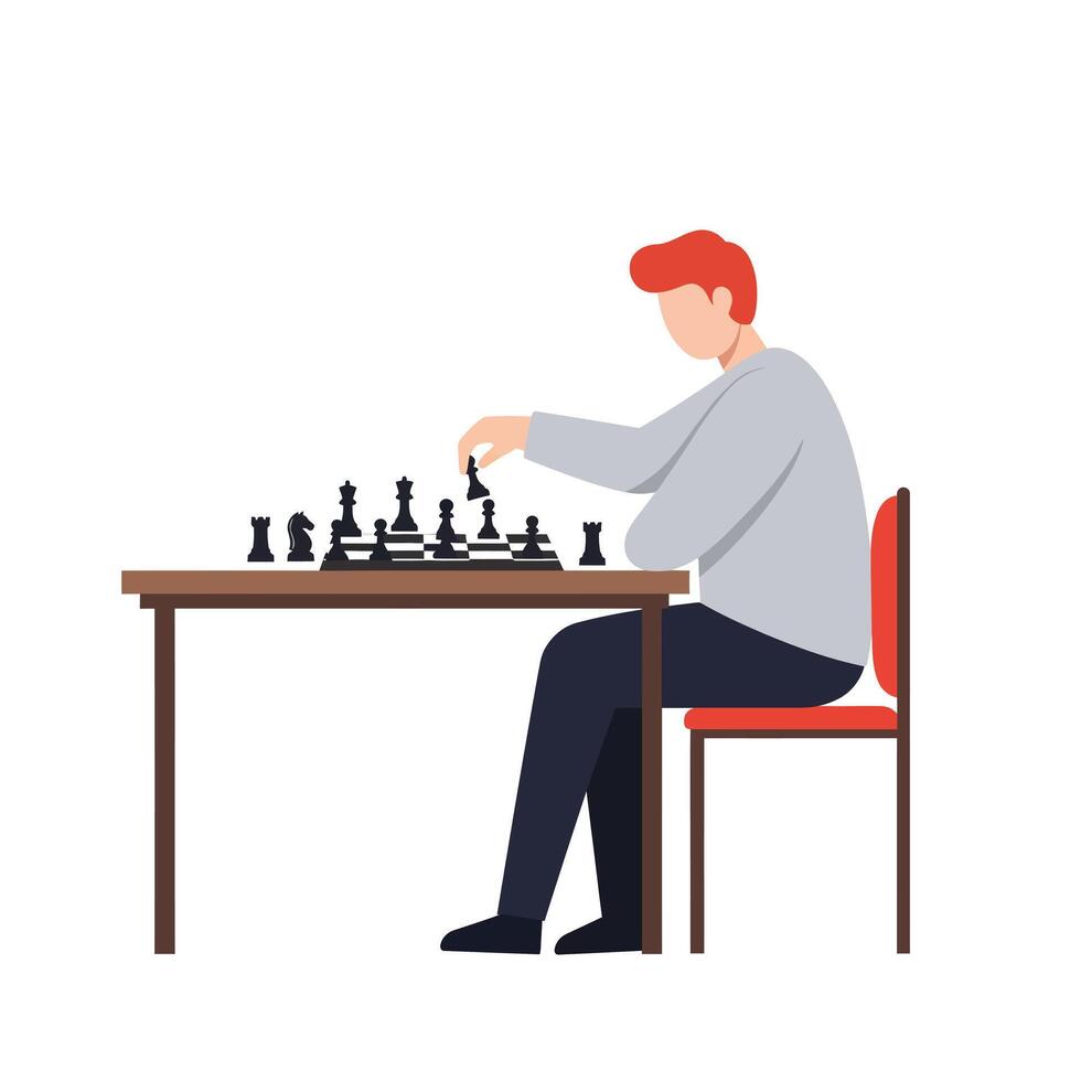 Chess player making a strategic move in flat art illustration vector