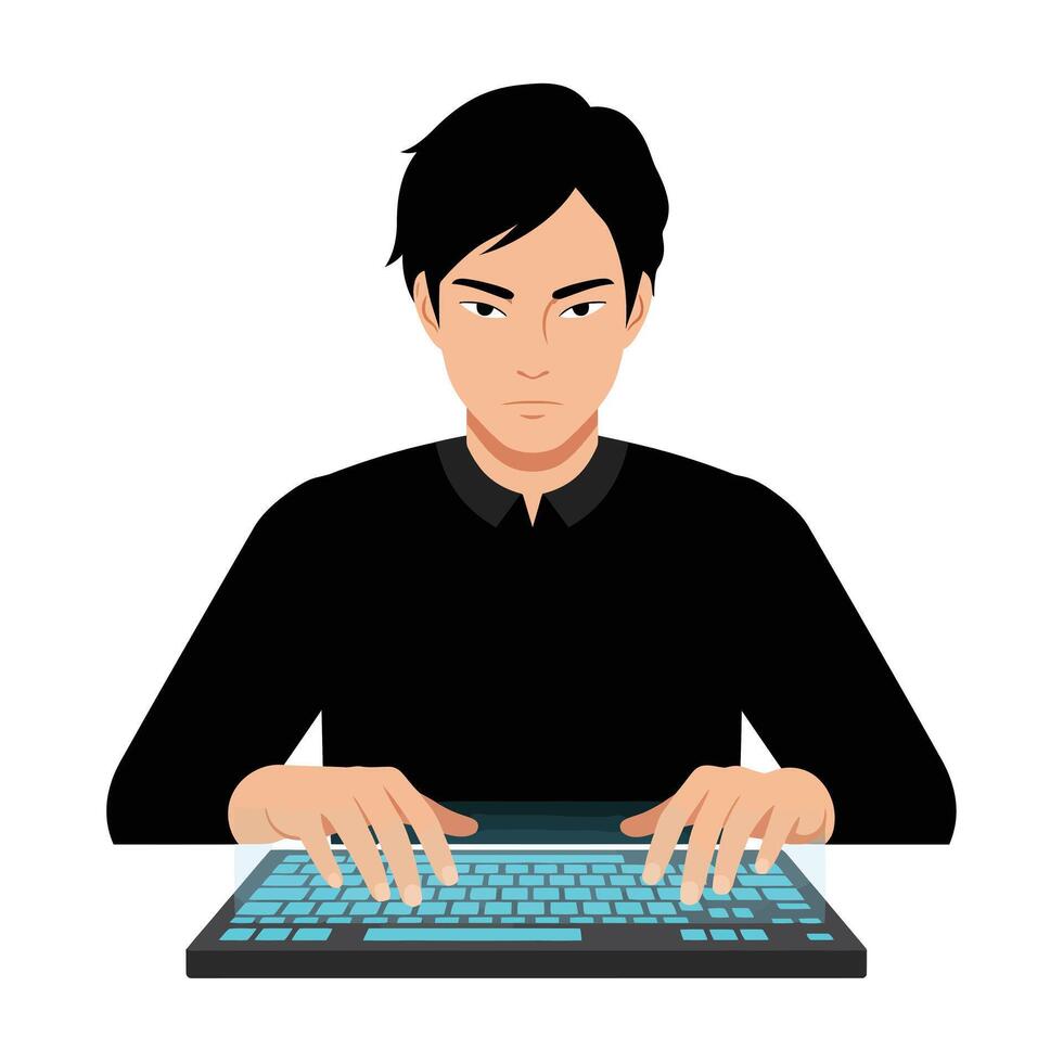 Man typing on a keyboard in minimal flat design art vector