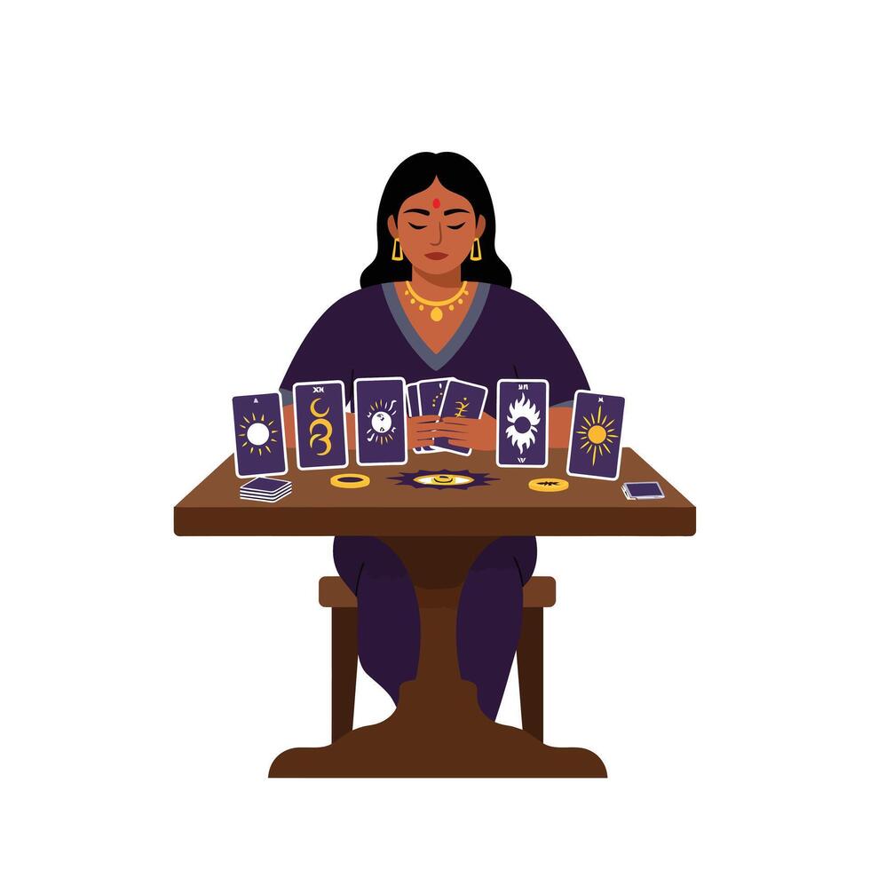 Tarot card reader at a table in flat art style vector