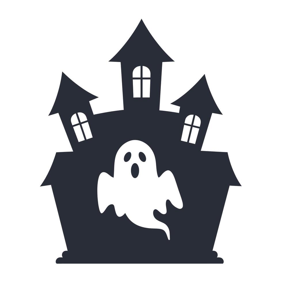 Ghost emerging from spooky haunted house in minimal art vector