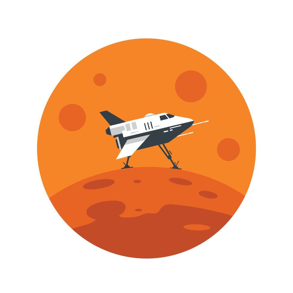 Space shuttle landing on Mars in flat design style art vector