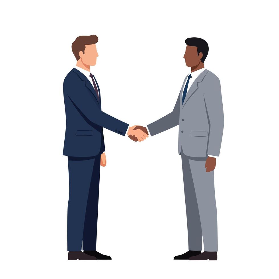 Business professionals shaking hands in flat design illustration vector