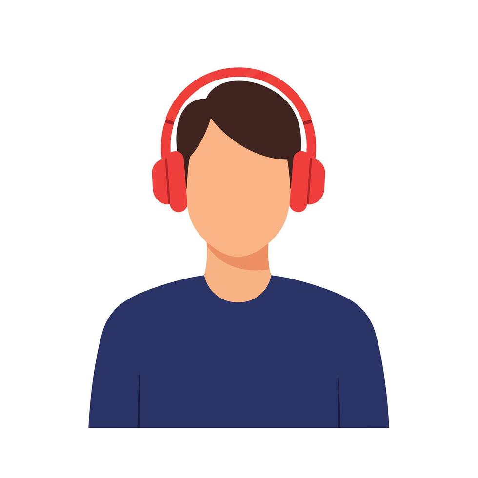 Person wearing red headphones in flat design style art vector